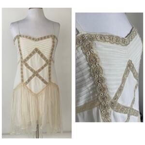 Free People Beaded Lace Cream High Low Dress Boho Wedding Festival Medium Large